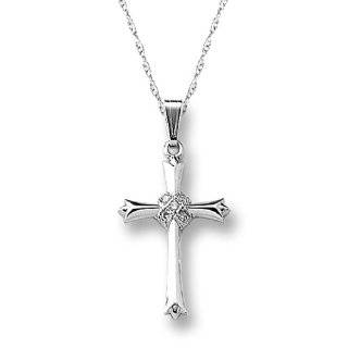 14k White Gold Cross with Diamond Accent, (0.375 cttw), 18