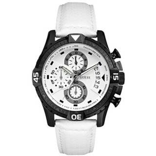 Guess Mens U15067G1 White Leather Quartz Watch with White Dial