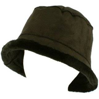  Womens Vintage Style Suede Cloche Bucket Winter Hat with Faux Fur 