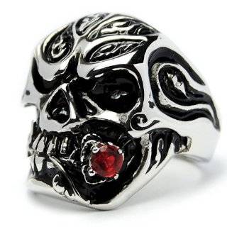   Tiger Stainless Steel Ring With Red Cubic Zirconia Size 10: Jewelry