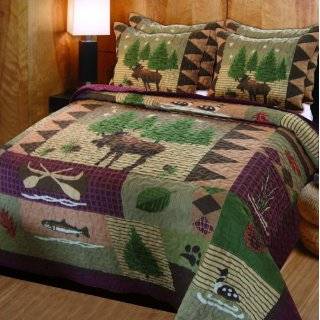  Country Lodge Bear & Moose Quilt   King: Home & Kitchen