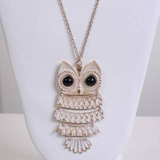  Silver Plated Black Eyes Owl with Chain 