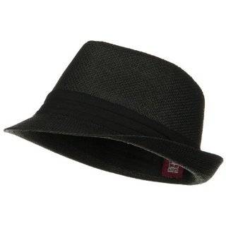 Solid Band Summer Straw Fedora   Black Black W20S58B