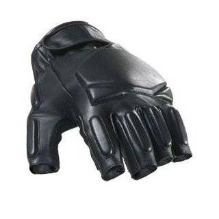 SWAT Tactical Leather Gloves (Half Finger   Black) Small