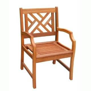 VIFAH V99 Outdoor Wood Arm Chair X Back Design, Natural Wood Finish 