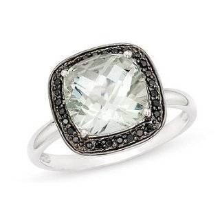   10K White Gold 1/10 ctw Black Diamond and Green Amethyst Ring: Jewelry