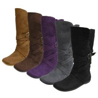 Brinley Co Womens Microsuede Buckle Detail Fashion Boots