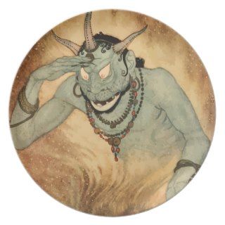 Vintage Halloween, Spooky Demon Monster with Horns Party Plates