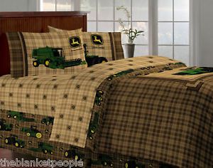 Brand New John Deere Bedding Traditional Tractor Plaid Twin Size 5 Pcs Bed Set