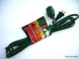 12' Green Extension Power Cord 2 Prong 3 Outlet Indoor