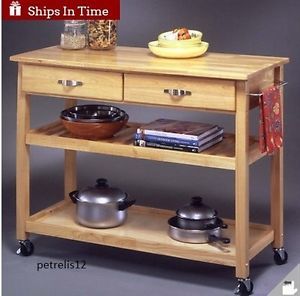 Wood Counter Rolling Kitchen Island Cart Table Storage Utility Organizer Gift