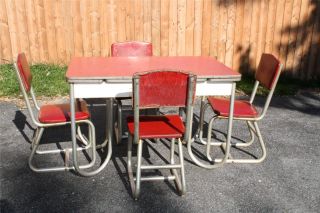 Vtg 40s Formica Table 4 Chairs Set Mid Century Modern Dining Dinette Art Deco
