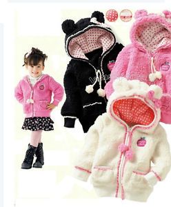Age 1 3 5 Cute Baby Kids Children Hoods Jacket w Hoods Lace Fur Polka Dot