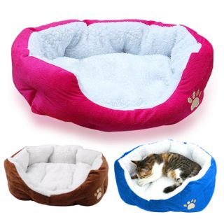 Warm Indoor Soft Fleece Puppy Pets Dog Cat Bed House Basket with Mat Cushion