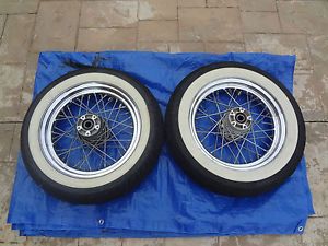 Harley Davidson Touring Road King 16" Chrome Spoked Wheels w White Wall Tires