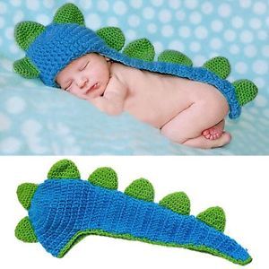 Newborn Baby Toddlers Handmade Knit Crochet Dinosaur Costume Hat Cap Photo Prop