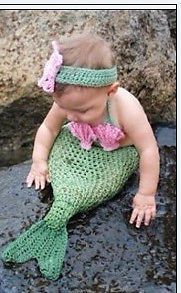 Baby New Born Infant Mermaid Tail Shells Crochet Costume Photography Prop Party