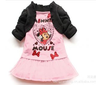 Disney Cute Baby Girl Minnie Mouse Two Piece Like Dress Costume Outfit Clothes
