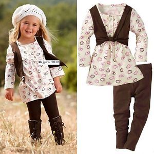 2013 Baby Girls Kids Clothes 2pc Set Dress Top Leggings 1 6Y Outfit Skirts TY5