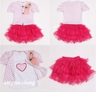 3pcs Baby Girl Kid Coat Top Skirt T Shirt Tutu Pageant Outfit Costume Clothes