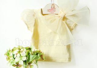 Lovely Kids Toddlers Girls Baby Tulle Bow Cotton Short Tops Shirts Ages 1 5Y