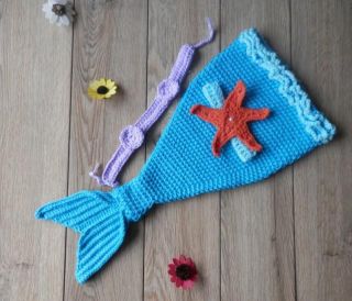 3pcs Infant Baby Girls Knit Crochet Mermaid Costume Outfit Clothes M107