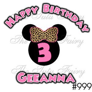 Minnie Mouse Leopard Cheetah Shirt T Shirt Birthday Name Age Tee Personalized