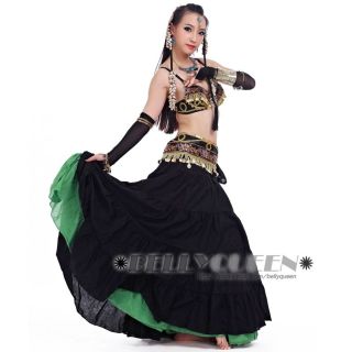 Professional Belly Dance Costume Dancewear Outfit 2Pics Bra Belt Black Gold