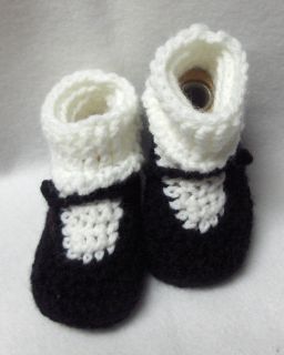 Crochet Mary Jane Baby Shoes Mary Jane Booties 0 3 Months Black and White