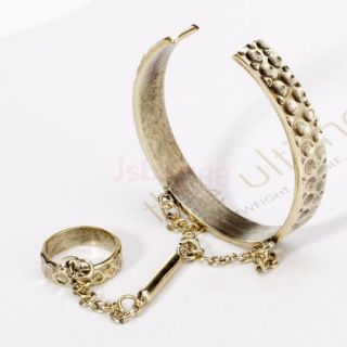 Engraved Dot Chain Linked Party Bangle Cuff Bracelet Ring Egypt Style Masque