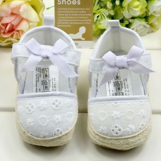 Soft Toddler baby girl white flower Princess Shoes Size US 1 2 3 for 3 12 months