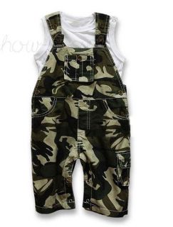 A247 Boys Kids Baby Clothes Set Overalls 2pcs Outfit Top Camo Bib Pants S0 3Y
