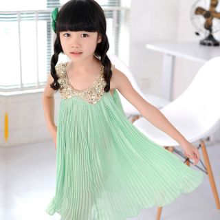 1pc Baby Girls Kids Chiffon Sequins Pleated Ruched Dresses Skirt Party Clothes