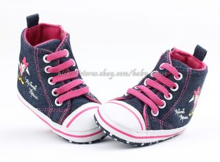 Toddler Baby Girls Minnie Mouse Denim Crib Shoes Size 0 6 6 12 12 18 Months