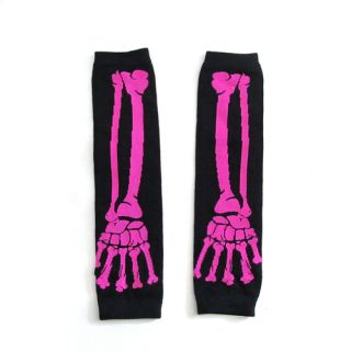 Fashion Gothic Punk Skeleton Knitted Winter Arm Warmer Long Fingerless Gloves