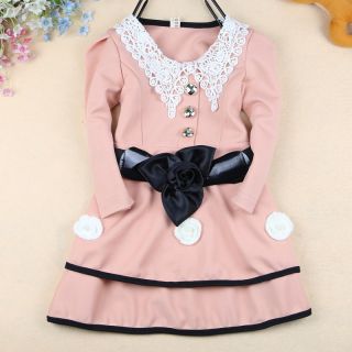 Baby Girl Crochet Collar Belted Dress Flower Smart Embellished Layered Skirt 2 3