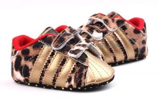Baby Boy Girl Leopard Gold Crib Shoes Sneaker Size Newborn to 18 Months