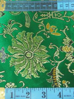 Chinese Brocade Fabric Material Gold Green Longlive Upholstery by Yard