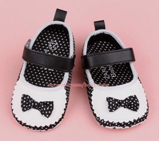 Infant Baby Girls Black White Mary Jane Bow Newborn Crib Shoes Size 0 3 Months