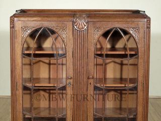 Antique English Oak Art Deco 3 5ft Bookcase Cabinet Display c1930’s P94