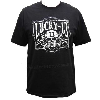 Lucky 13 Men's Tombstone Logo T Shirt Skull Tattoo Rockabilly Retro Kustom Cool