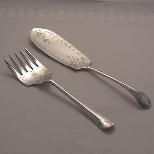 Rattail Design by Mappin Webb Silver Service Cutlery Pair of Fish Servers