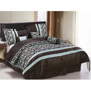 7pc King Aqua Blue Circle and Brown Comforter Set Bedding in a bag