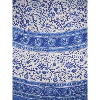 Round Pastoral Tablecloth   Blue & White 