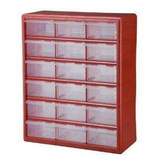    On DSR 18 18 Bin Plastic Drawer Parts Storage Organizer Cabinet, Red