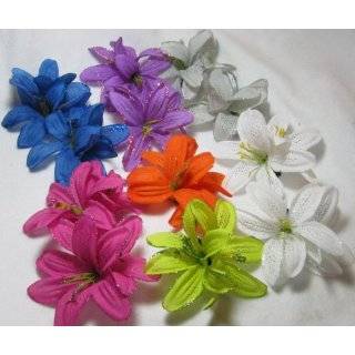   NEW White Lily with Purple Feathers Hair Flower Clip, Limited. Beauty