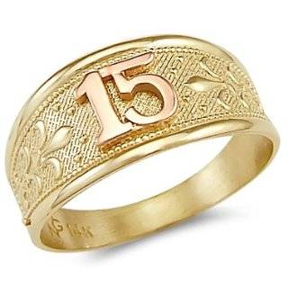 14k Yellow Rose Gold Sweet 15 Birthday Quinceanera Ring