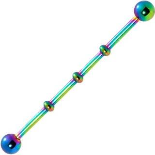   14 Gauge Rainbow Anodized Titanium Industrial Barbell Earring: Jewelry