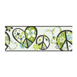   PW3918B Girl Power 2 Peace Sign Border, Teal Background/Brown Band