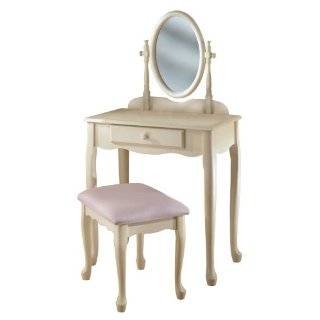  Kids Vanity Set with Queen Anne Legs in Off White Finish 